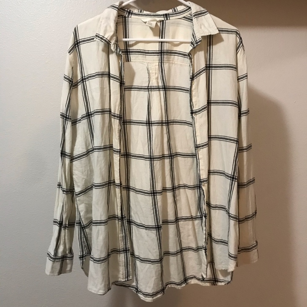 Black and white plaid  button up shirt